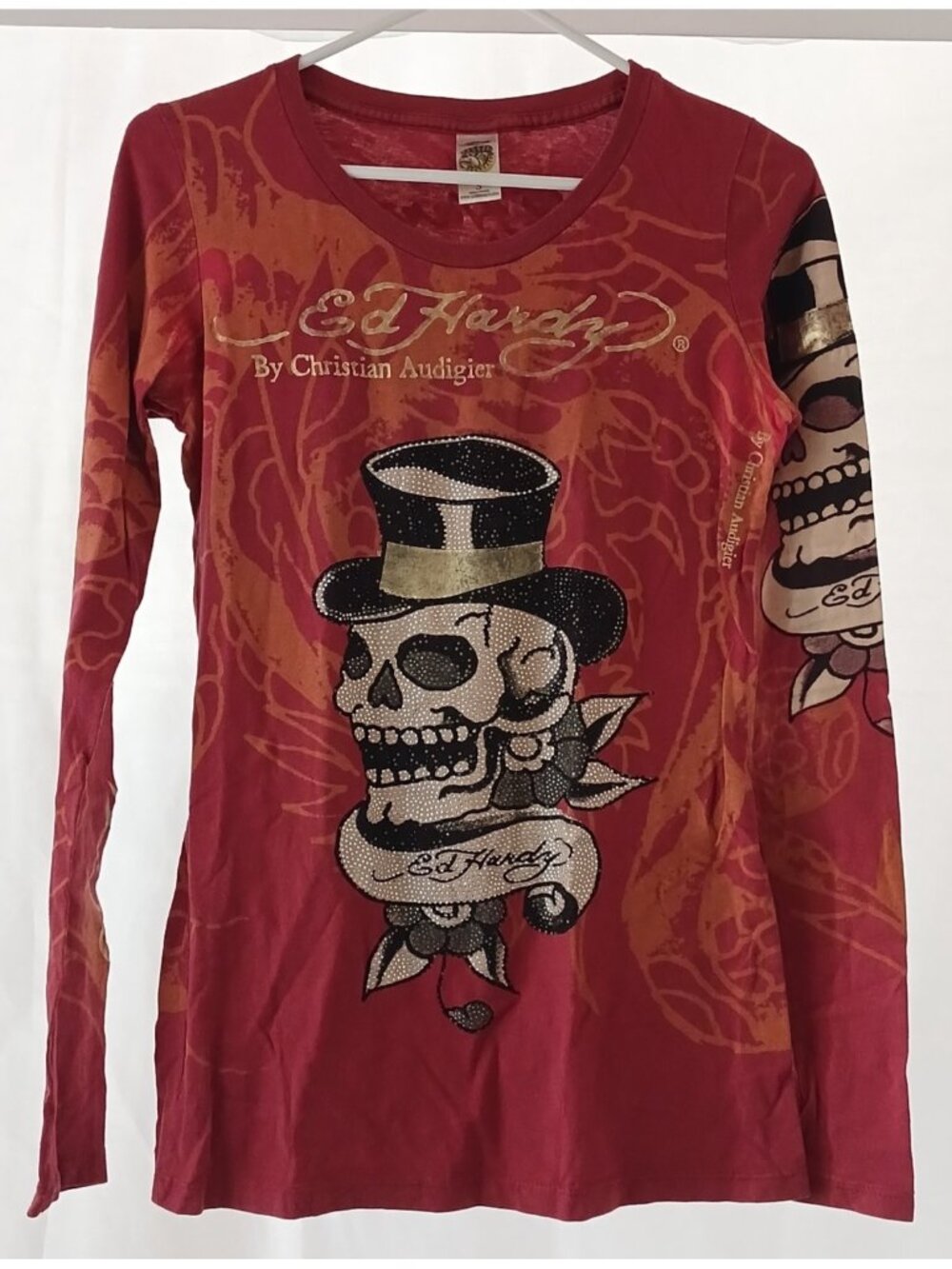 Vintage Don Ed Hardy by Christian Audigier Shirt Skull Sz S Long Sleeve Y2K USA
